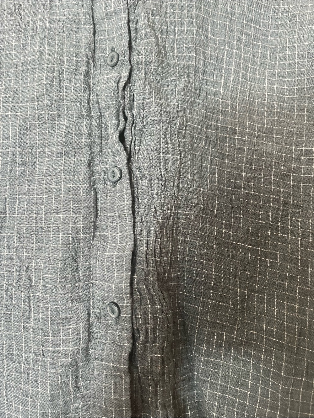 Eileen Fisher Grid Blue Women’s Puckered Organic Linen Sleeveless Button Down - Picture 4 of 8
